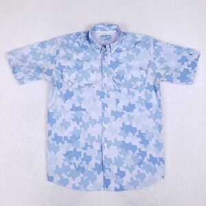 Old Tejas Blue Texas Camo Button Shirt Size M Outdoor Hunting Fishing